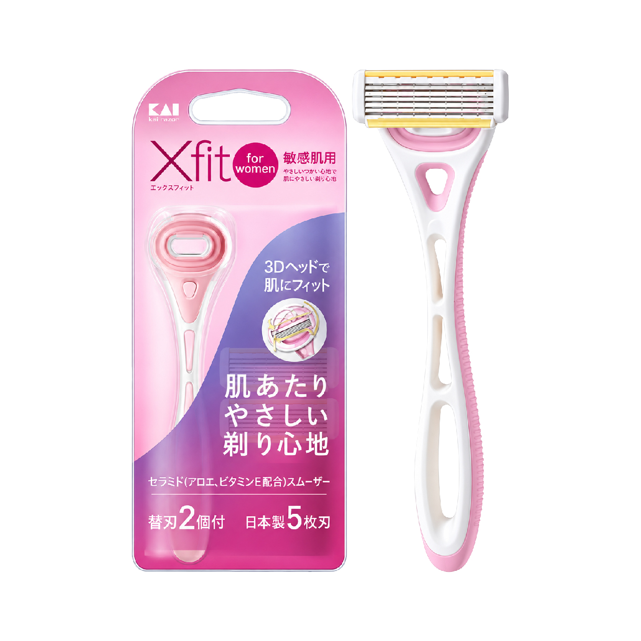 Dao Cạo Nữ KAI Xfit 5 Lưỡi Gói 1 Thân Và 2 Đầu Lưỡi Thay Thế 000GA0094
